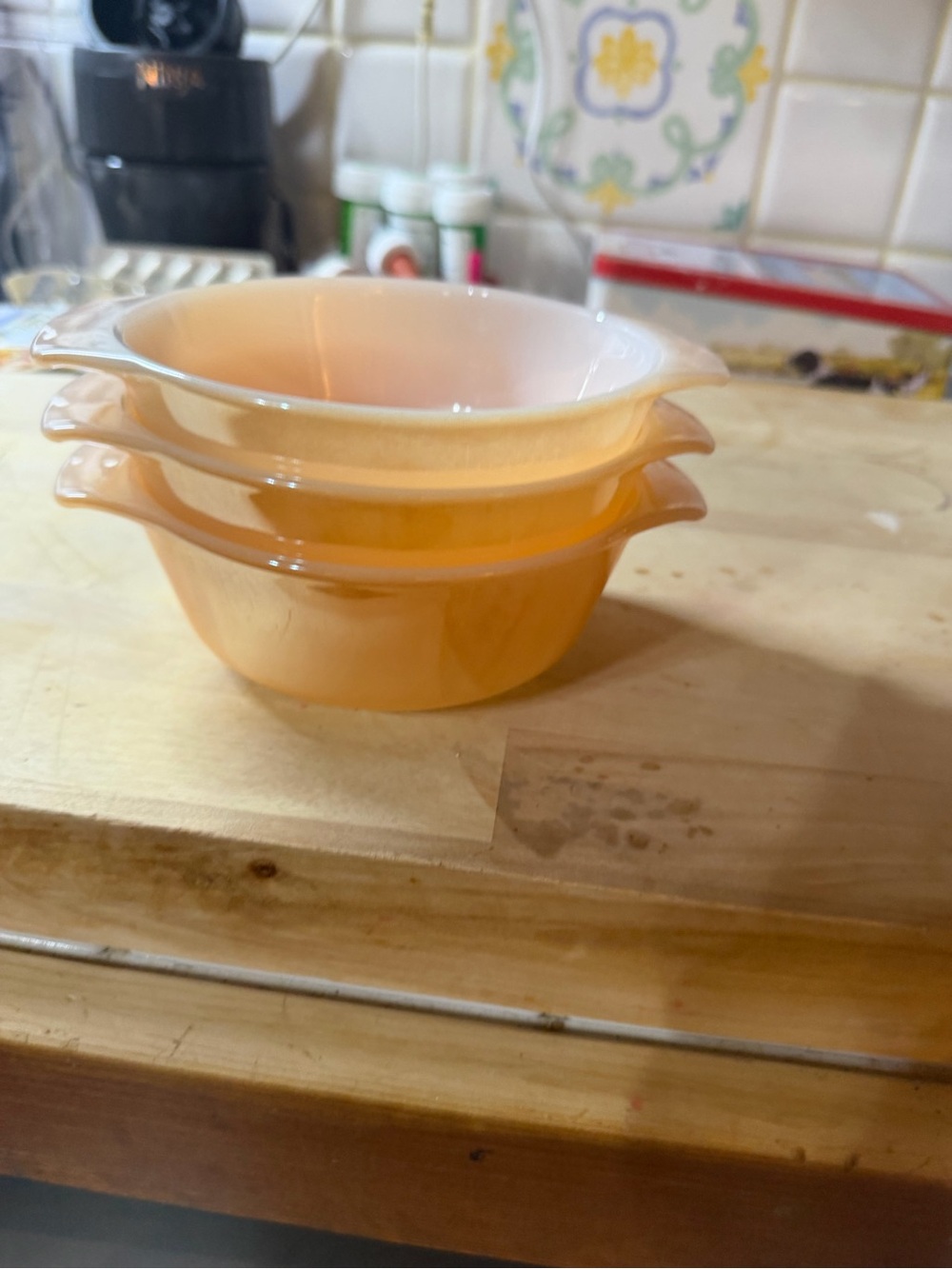 3 Fire King Peach Bowls